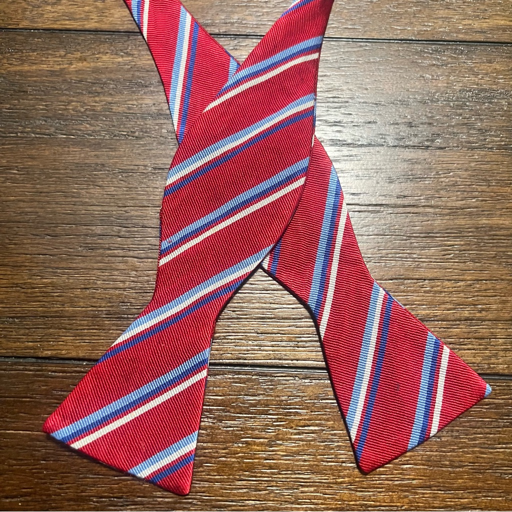 Men’s Red Striped Bow Tie With Blue & White Accents